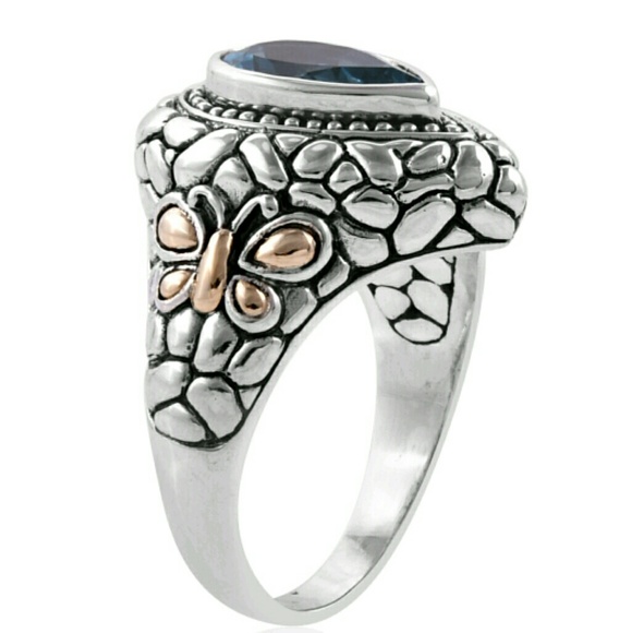 💃BLUE TOPAZ STERLING & GOLD RING - Picture 5 of 8